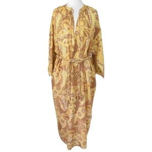 Mara Hoffman Lysa Linen Maxi Dress XXL Yellow Brown Floral Caftan Oversized